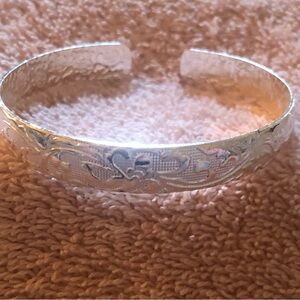 Engraved Silver Tone Heart Cuff Bracelet - Women's Jewelry
